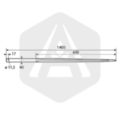 Dent de fourche cruciforme percée 1400 mm - Ø 40 mm adapt.