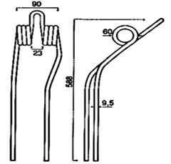 Dent droite pour faneuse KRONE 1536620 adaptable