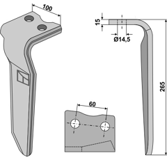 Dent gauche pour herse rotative HOWARD 182937 adaptable