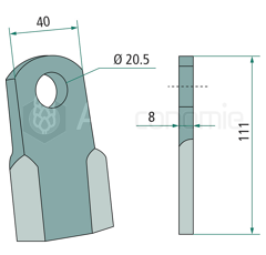 Couteau droit pour broyeur AGRIMASTER 3007853 adaptable 