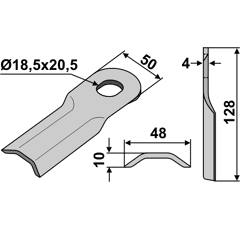 KM-Klinge, gewölbt 126x48x4LochØ: 18,5x20,5 mm 80154 Kuhn / Agram / John Deere / Kverneland / Taarup Nachbau 
