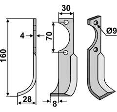 Fräsmesser Links 160 x 30 Agria, Schneider Nachbau