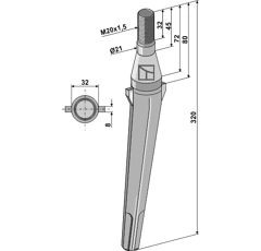 Dent Tige 21 mm pour herse rotative REMAC adaptable - Blacksteel©