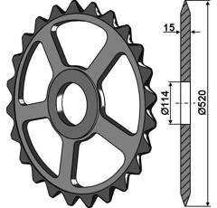Rueda estrella Ø 520 mm para rodillo QUIVOGNE RFT53751 adaptable