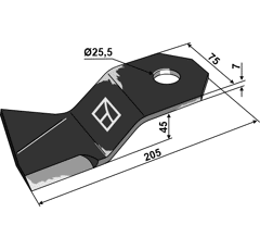 Fléau gauche pour broyeur 205x75mm  MAJOR 84RM-SB01 adaptable - Blacksteel©