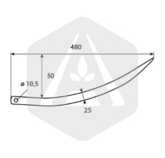 Dent de fourche courbée percée 440 mm adaptable