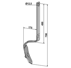 Diente completo con reja de 790 mm para sembradora adaptable