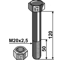 Boulon avec écrou pour broyeur AGROMEC 3002392 adaptable