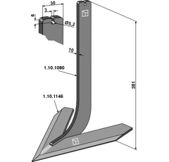 Dent avec cœur 240 x 10 mm pour bineuse STEKETEE 405624 adaptable - BlackSteel©