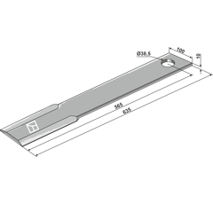 Fléau droit 635 x 100 x 10 mm pour broyeur SCHULTE H401-033 adaptable