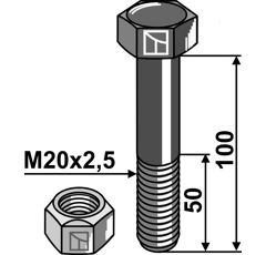 Boulon M20x2,5 x 100 pour broyeur MC CONNEL adaptable - Blacksteel©