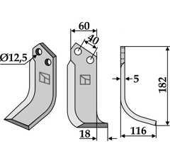 Lame droite pour Fraise/Rotavator MASCHIO/GASPARDO 73100404 adaptable