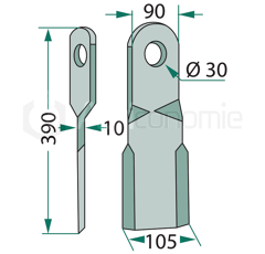 Couteau gauche pour broyeur 390x90mm BAMS adaptable 