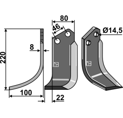 Lame gauche pour Fraise/Rotavator BREVIGLIERI 0003061S adaptable