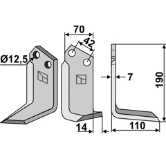 Lame droite pour Fraise/Rotavator TORTELLA 2985604 adaptable - Blacksteel©