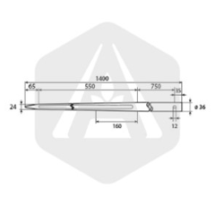 Dent de fourche profil H percé 1400 mm - Ø 36 mm adaptable