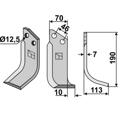 Lame droite pour Fraise/Rotavator MURATORI 12000500 adaptable - 