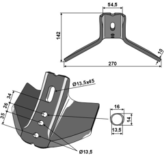 Soc triangulaire pour déchaumeur VOGEL & NOOT CV008008 adaptable