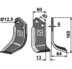 Lame droite pour Fraise/Rotavator BADALINI 5802R adaptable 