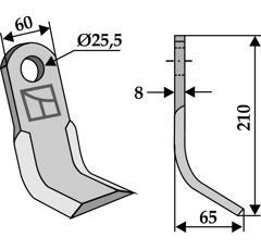 Fléau 210 x 60 mm pour broyeur MASCHIO T40005142 adaptable