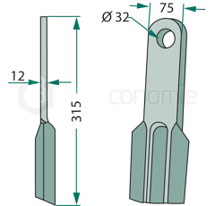 Bajonett-Schlegelmesser 315 x 75 x 12 mm für Mulcher HOWARD - KONGSKILDE - Nachbau