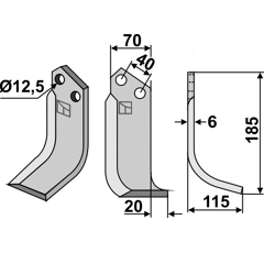 Lame droite pour Fraise/Rotavator BREVIGLIERI 8300021 adaptable