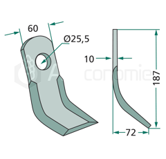 Couteau-Y pour broyeur 187x60mm TORTELLA 2987026 adaptable 