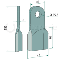 Fléau gauche pour broyeur 155 x 8 mm RÖLL 650323 adaptable