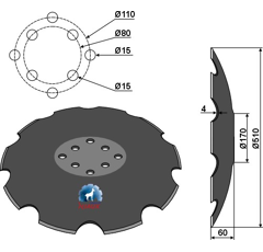 Disco dentado ?510x4 para cultivador AGRISEM TCS-DIS-536 adaptable