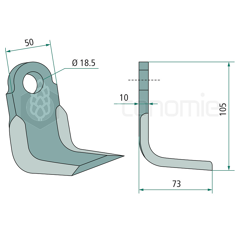 Couteau équerre pour broyeur 102x50mm PALLADINO adaptable 