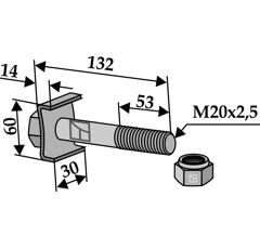 Boulon M20x2,5 x 132 pour broyeur AGRIMASTER adaptable