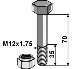 Boulon & écrou à freinage interne 70 mm adapt. BlackSteel©