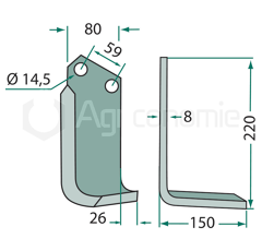Lame gauche 220 x 150 x 8 mm pour fraise TORTELLA adaptable