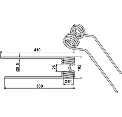 Dents pour faneuse droite 105x400x51 ∅9,5 POTTINGER 436149 adaptable