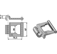 Chaîne à articulation 87 x 36 mm en acier pour épandeur adaptable