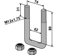 Bulón abrazadera M12 x 1,75 - 80 mm adaptable - BlackSteel©