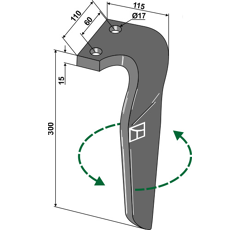 Dent gauche pour herse rotative KVERNELAND RG00058897 adaptable 