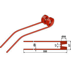 Diente 523 mm para rastrillo hilerador CLAAS 953629.0 adaptable- BlackSteel©
