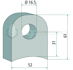 Bride de fixation 52 x 61 x 16,5 mm pour broyeur adaptable
