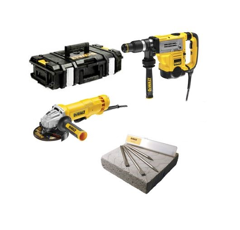 Pack DEWALT : Perforateur + Meuleuse (avec mallette de chantier), disques et pointes