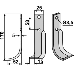 Fräsmesser Links 170 x 25 Bertolini, Nibbi Bruno Nachbau
