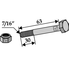 Boulon avec écrou 7/16" x 63 mm pour broyeur FERRI adaptable