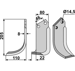 Fräsmesser Links 205 x 80 Breviglieri, Dondi, Maletti Nachbau