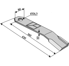 Schlegelmesser rechts 420 x 80 x 10 mm für Mulcher HUMUS 302851 - Nachbau