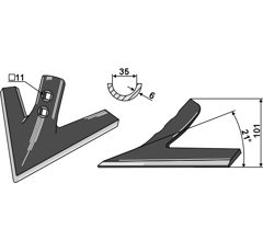 Soc triangulaire 250 x 28 mm pour cultivateur adaptable