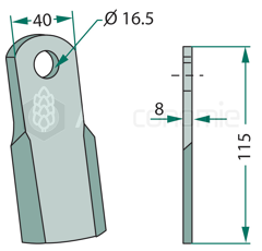 Couteau droit pour broyeur 115x40mm AGRICOM adaptable 