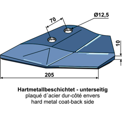 Ersatzflügel - links  Hartmetall beschichtet unterseitig Lemken Thorit Nachbau 1013374429P