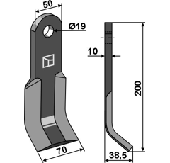 Couteau-Y pour broyeur 200x50mm KVERNELAND MAY030023 adaptable - Blacksteel©