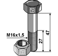 Boulon à tête hexagonale M16x1,5x47 avec écrou à freinage interne adaptable - Blacksteel©