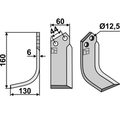Lame gauche160x60mm pour Fraise/Rotavator AGRITALIA adaptable